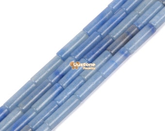 Cuentas de piedras preciosas sueltas de tubo cilíndrico de aventurina azul de 13 mm, 15"