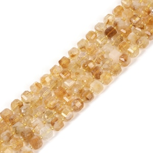 Citrine 8mm Natural Gemstone Faceted Cube Dice Square Beads Strand 15.5 inch Micro Faceted Laser Diamond Cut Beads for Jewelry Making