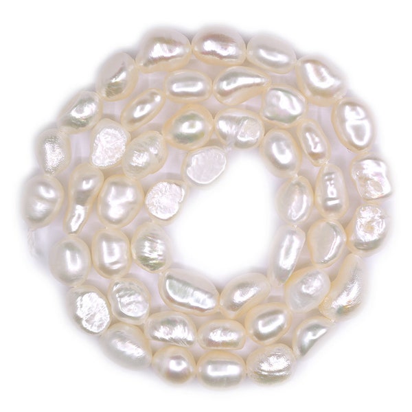 0012 Natural white freshwater pearl  Baroque nugget rice beads strand 14"