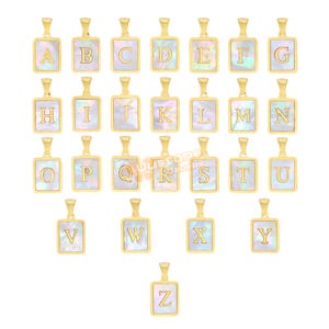 Perlmutt Perlmutt Muschel Anfangsbuchstaben Anhänger vergoldet Charms Alphabet Rechteck Anhänger