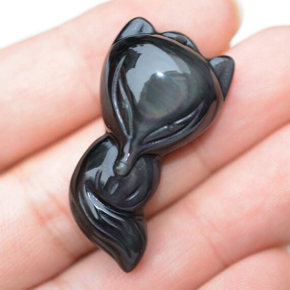 pendant only 30mm Natural Carved Golden Obsidian Fox Pendant Bead