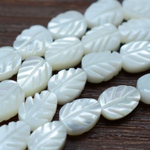 8mm Mother of Pearl MOP shell carved leaf loose beads 15.5&quot; (2 side carved)