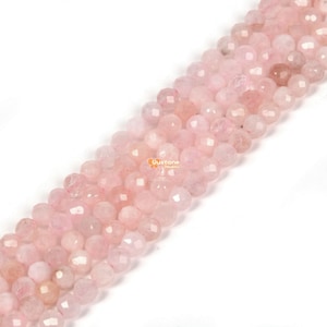 02778 3.7mm to 4.7mm Faceted Pink Morganite round bead Ball Sphere  Loose Beads DIY Jewelry Making Strand 15.5-16&quot;