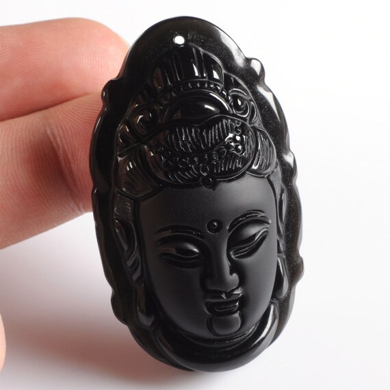 G1319a AAA Frosted & Polished obsidian Avalokitesvara buddha | Etsy