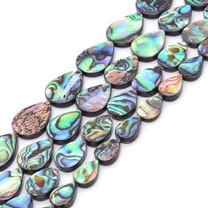 12 mm till 18 mm naturliga abalone snäckskal platta droppformade lösa pärlor sträng 16"