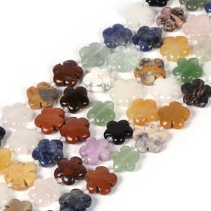 Mixed Gemstone Natural Gemstone Flower Shape Beads Strand 15mm Crystal Drilled Spacer Beads Flower Power Energy Stone Loose Beads 15.5&quot;