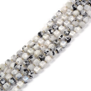 Moonstone 8mm Natural Gemstone Faceted Cube Dice Square Beads Strand 15.5 inch Micro Faceted Laser Diamond Cut Beads for Jewelry Making