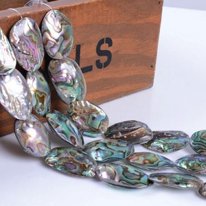 0202  25mm to 30mm 2 sides Abalone shell puff drop pear oval loose beads 16&quot;