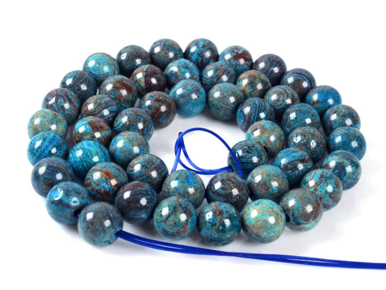 Blue Vane Rocks 8MM047 Blue Veins Stone Round Ball Loose Gemstone Beads 16
