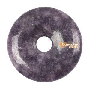 Conta focal com pingente de rosquinha de mica de lítio lepidolite escura 40 mm