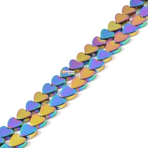 6mm Rainbow Coated Hematite Heart Loose Gemstone Jewelry Making Beads 16&quot;