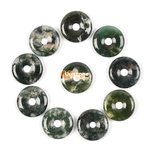 20mm Natural Moss Agate donut focal pendant bead jewelry making