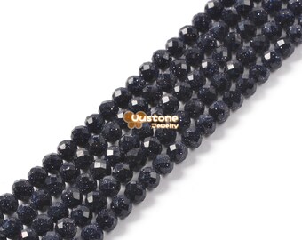 工芸品 Gold blue lumpy pipe 02773 3.7mm to 4.7mm Faceted Blue Goldstone Round Sphere