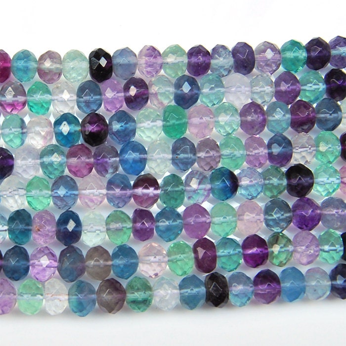 0032 8mm AAA Faceted multicolor fluorite rondelle loose beads 16"