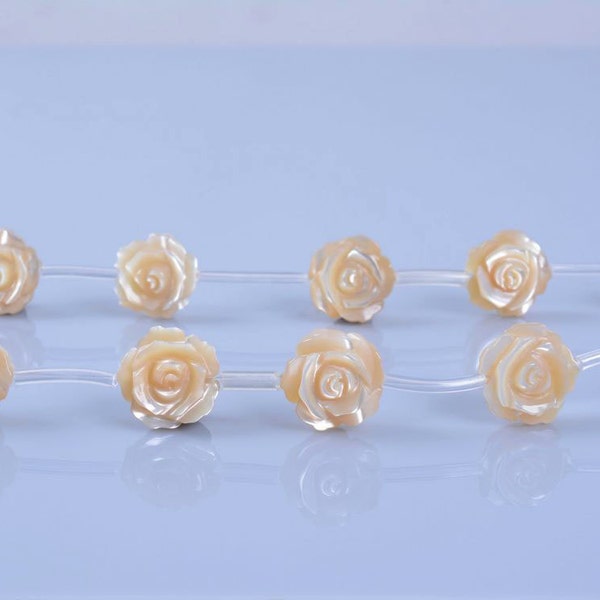 12mm Mother of pearl MOP khaki shell rose flower beads 2pcs (both sides carved)