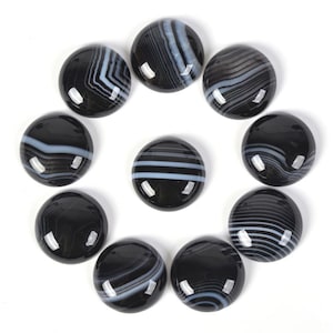 20mm Black banded agate gemstone round cab cabochon