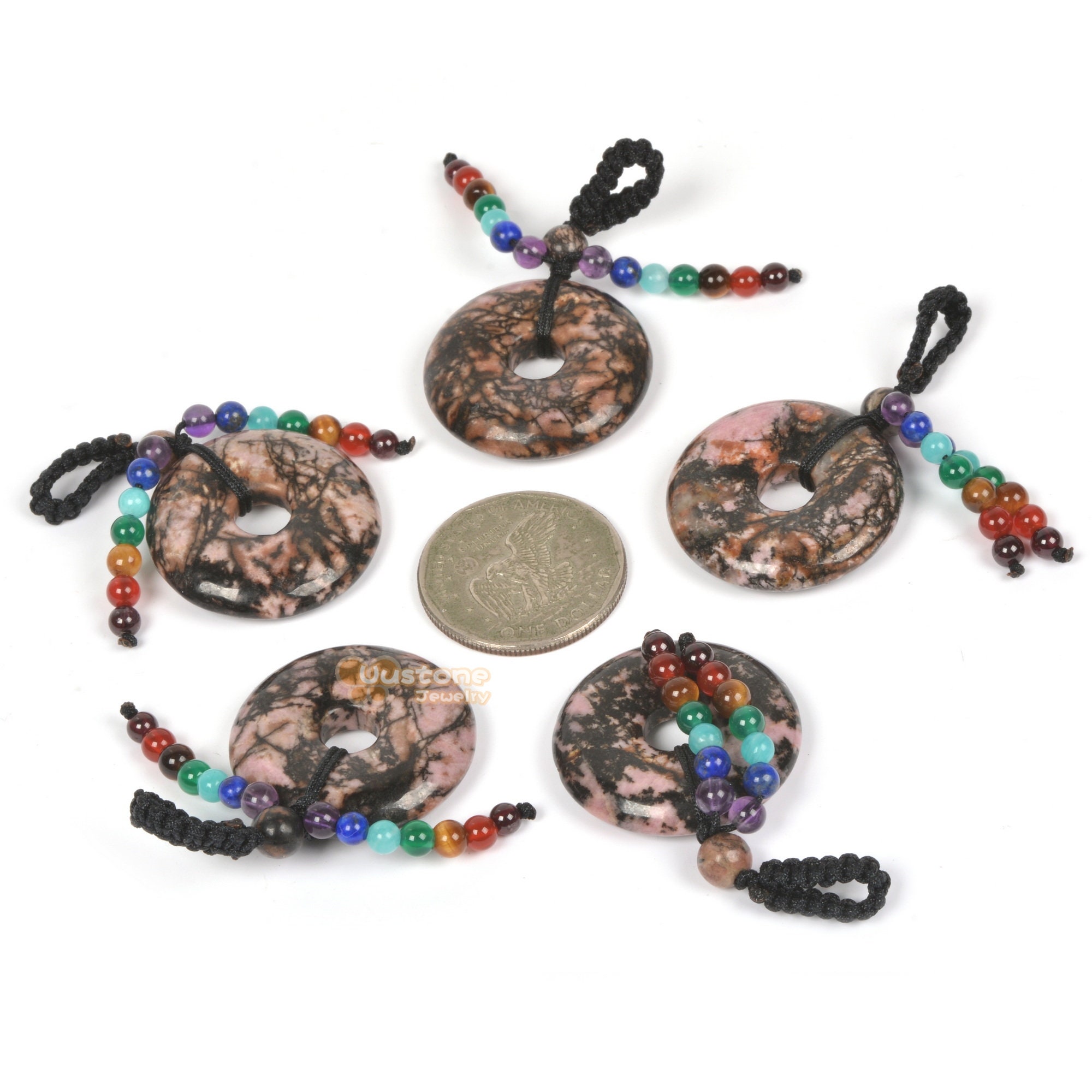 30mm Natural Matrix Rhodonite Donut Beads Peace Buckle 7 Chakra ...