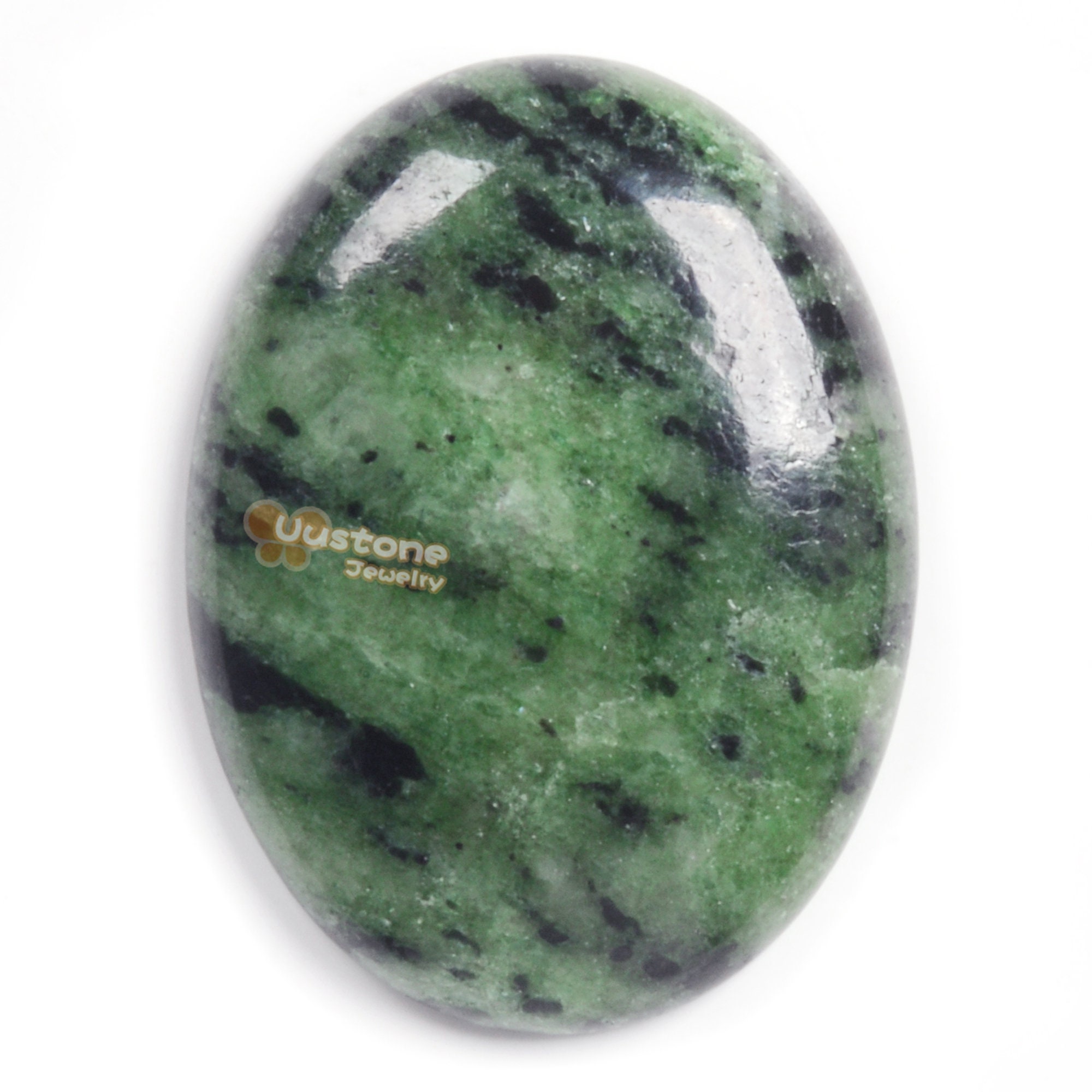G2499.9 40mm Green Ruby in Zoisite Oval Flatback Cab