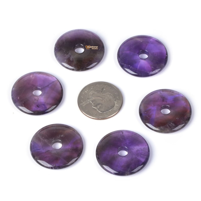 30mm g0126.2 Amethyst donut gemstone pendant focal bead image 2