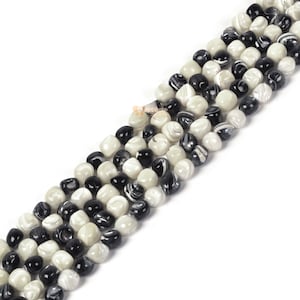 Natural Black White Shell Crystal Quartz Pebble Oval Chips Beads Freeform Nugget Irregular Loose Beads Strand 15 Inch for DIY Jewelry Making