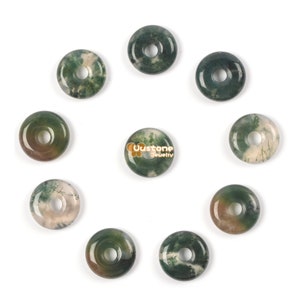 15mm Moss Agate donut focal pendant bead jewelry making DIY