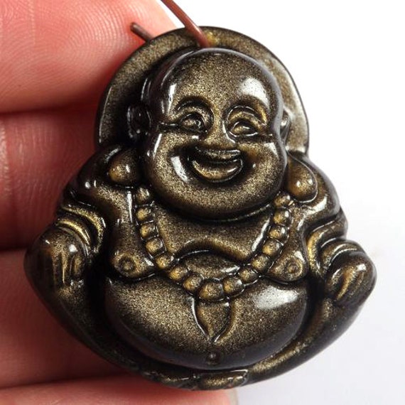 Ciondolo Buddha In Ossidiana Nera - Pendente In Pietra Naturale Con Catena, Unisex, Portafortuna Energetico