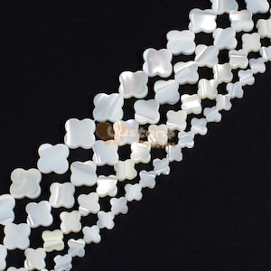 Cuentas sueltas de nácar de 6 mm, 8 mm, 10 mm y 12 mm con forma de estrella de trébol de cuatro hojas o pentagrama para hacer joyas, 15,5"
