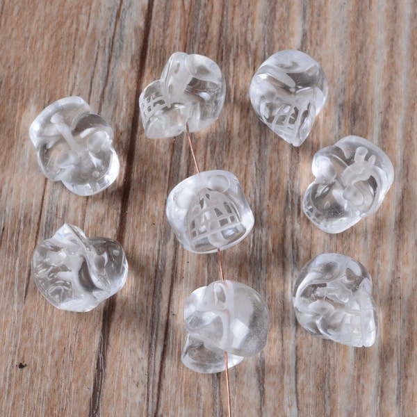 g0478 Vertically drilled 16mm carved clear quartz rock crystal skull gemstone loose beads