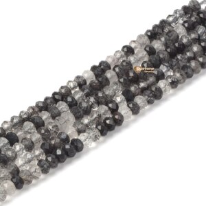 02027 3.7mm to 4.7mm Faceted Black Rutilated Quartz charm  rondelle loose beads 16&quot;