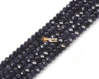 6mm Synthetic Blue Goldstone Faceted Rondelle Loose Gemstone Beads 16"