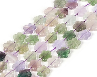 Rainbow Fluorite Natural Gemstone Flower Shape Beads Strand 15mm Crystal Drilled Spacer Beads Flower Power Energy Stone Loose Beads 15.5"