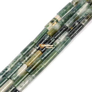 13mm Moss Agate Cylinder tube loose gemstone beads 15&quot;