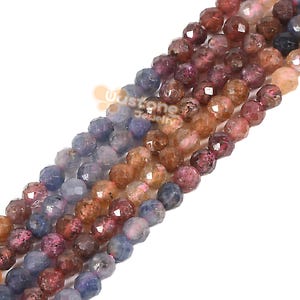 3 MM till 4 MM blandade färger rubin safir fasetterade runda lösa pärlor sträng 15,5-16" DIY smyckestillverkning