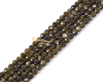 3MM Golden Obsidian facettierte runde lose Perlenstrang 15.5-16 "DIY Schmuckherstellung