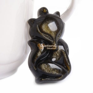 g3824 Natural golden obsidian carved Cute fox pendant bead 44mm