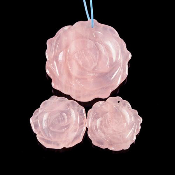 g0869 Ensemble de perles de boucles d'oreilles pendantes en quartz rose sculpté