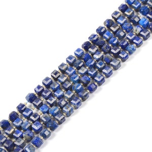 Lapis 8mm Natural Gemstone Faceted Cube Dice Square Beads Strand 15.5 inch Micro Faceted Laser Diamond Cut Beads for Jewelry Making
