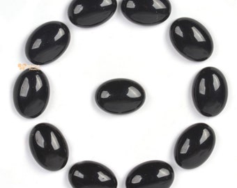 Cabochon CAB ovale à dos plat en obsidienne noire naturelle de 14 mm