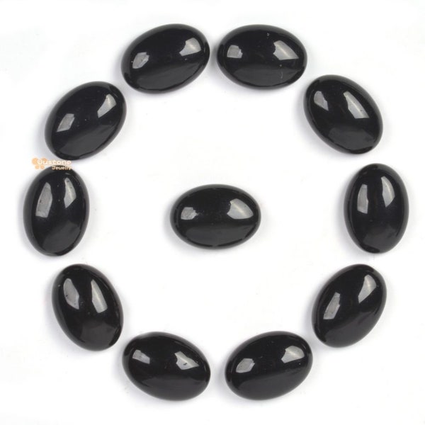 14mm Natural Black Obsidian Gemstone Oval Flatback CAB Cabochon