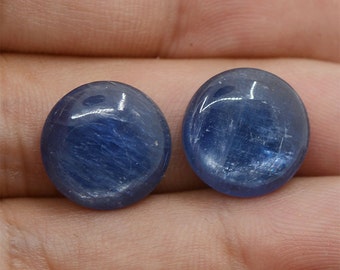 g0864 Two 14mm Blue Kyanite gemstone round flatback cab cabochon