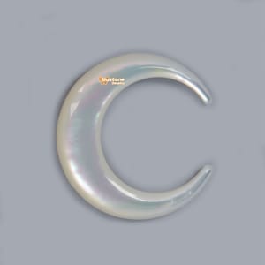 May include: A white iridescent crescent moon shaped pendant with a small gold logo that says "Uustone Jewellery".