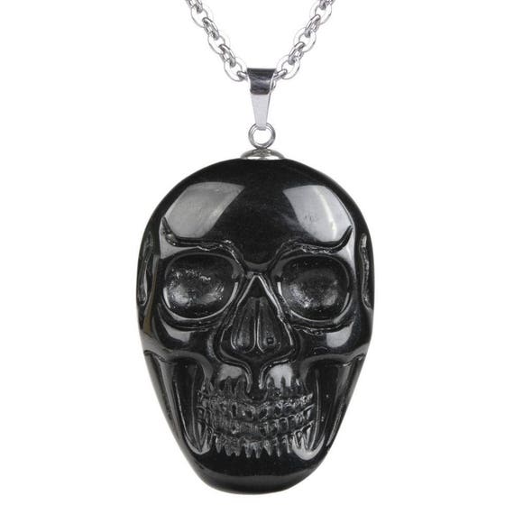 34 36mm Black Obsidian Carved Skull Pendant Focal Bead Only - Black Obsidian Skull Pendant 34 36mm Black Obsidian Carved Skull Pendant Focal Bead Only - Black Obsidian Skull Pendant
