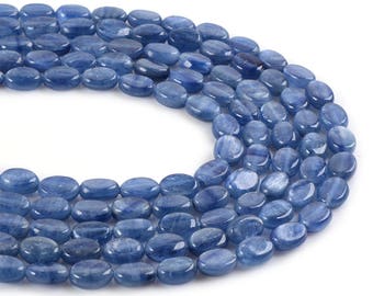 0111  8mm Blue Kyanite flat oval loose gemstone beads 16"