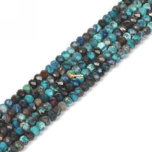 02047 3.7mm to 4.7mm Faceted Chrysocolla charm  rondelle loose beads 16&quot;