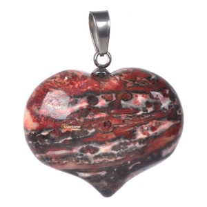 25mm Leopard skin jasper gemstone healing puff LOVE heart pendant focal bead