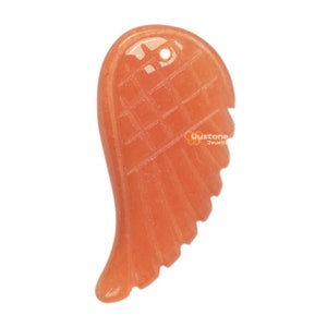 30mm Carved orange aventurine gemstone angel wing pendant bead 1.2&quot;