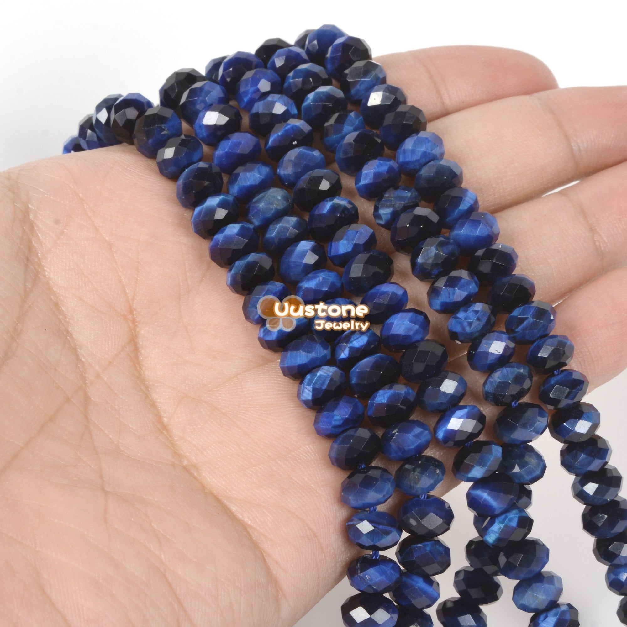 染色ブルータイガーアイ 8mm ファセットロンデルスペーサールース