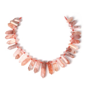 Natural Red Phantom Quartz Faceted Gemstone TOP Drilled Hexagon Cut Double Point Sticks Chips Graduated Loose Beads 14" for Jewelry Making