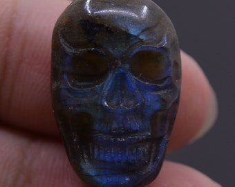 U3542 23mm Blue labradorite carved skull flatback cab cabochon