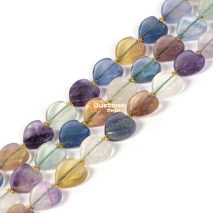 Natural Rainbow Fluorite Heart Shape Faceted 12mm Beads Crystal Semifinished Loose Bead for Jewelry Making DIY Accessories 15 inch